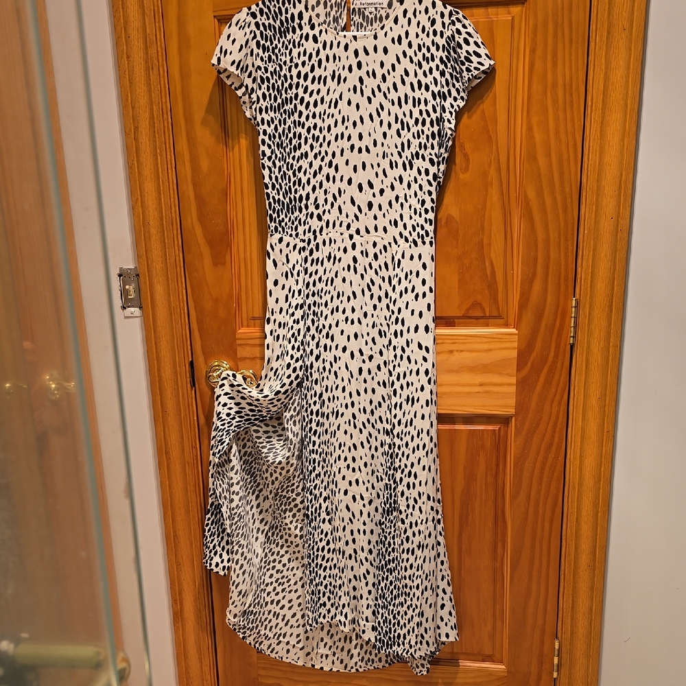 Reformation Black and White Spotted Midi Dress